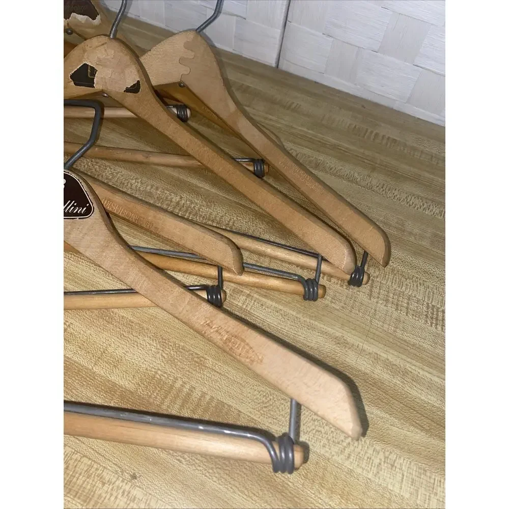 Lot of 6 Vintage Heavy Wooden Hangers -Suits Pants Coat Dress Shirts Slacks Wood